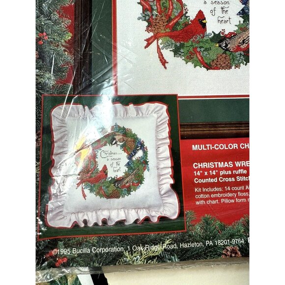 Vintage Bucilla Cross Stitch Kit #83218 Unfinished Christmas Wreath READ - Picture 6 of 11